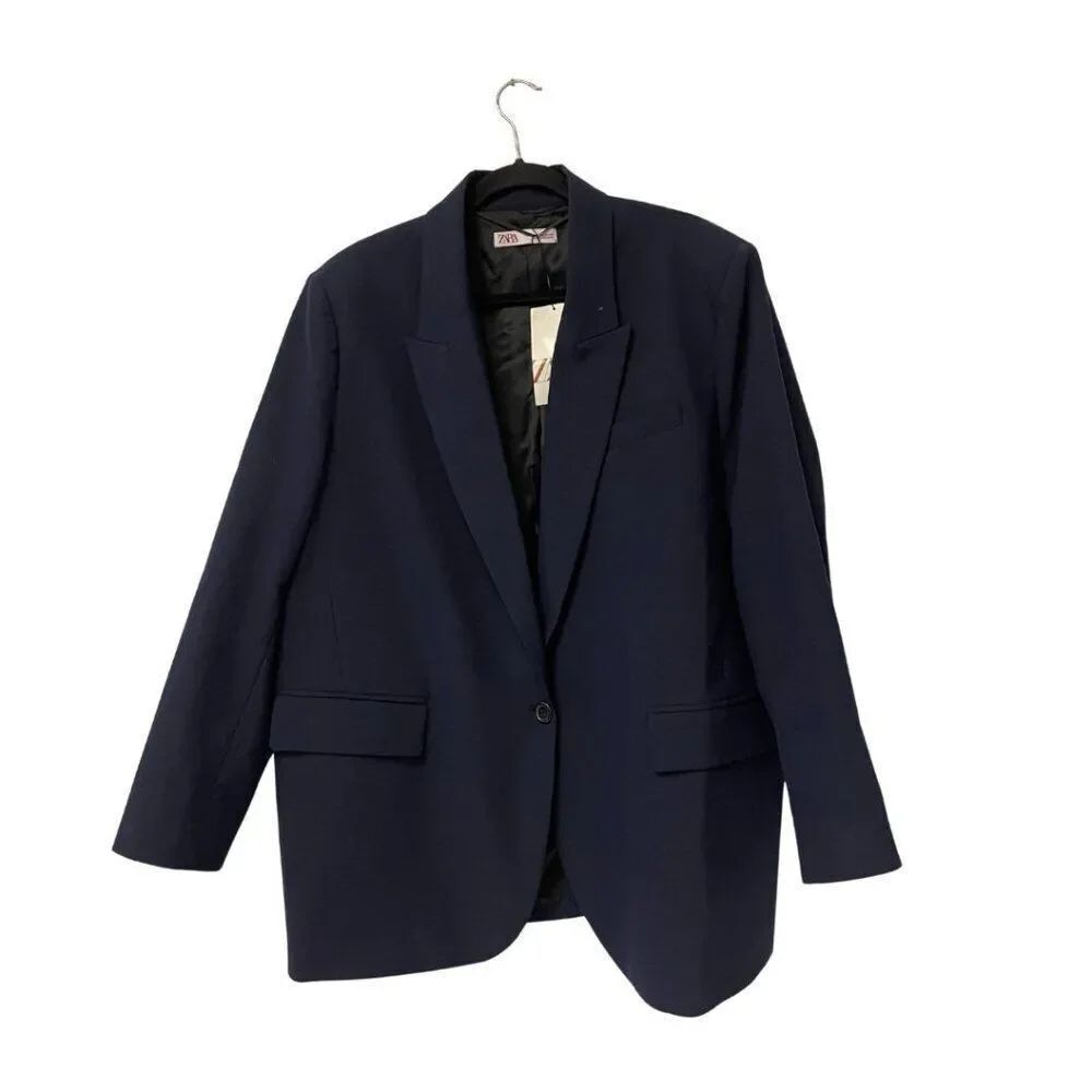 Zara Womens Suit Jacket Blazer Size 2XL Navy Blue Single Button 2922/040 NWT